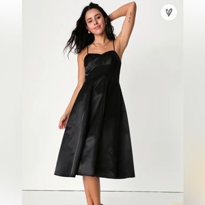 Black satin midi dress with pocket